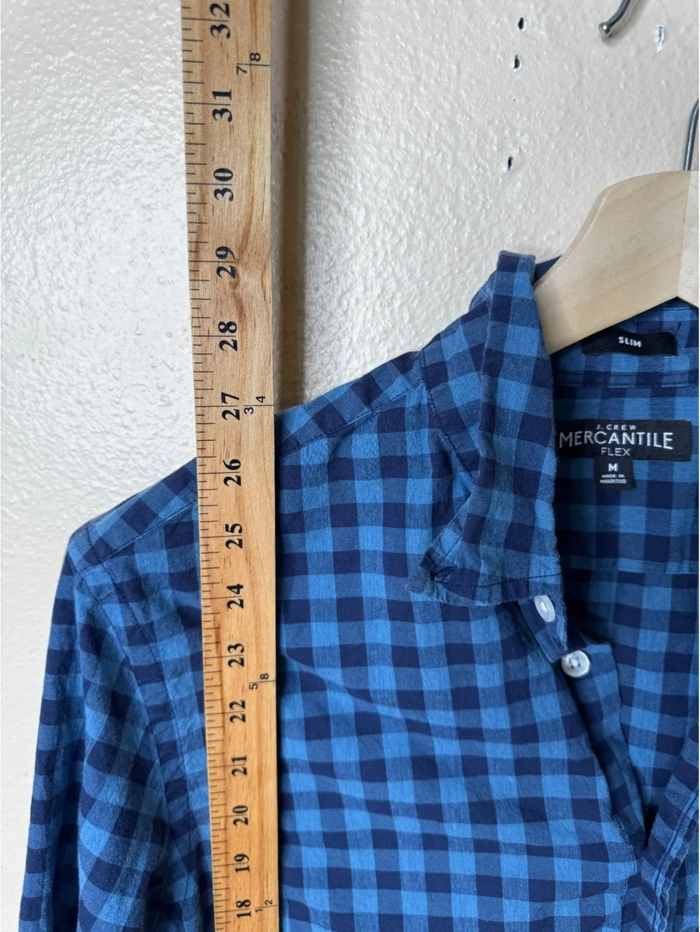 J.Crew Mercantile Flex Mens Medium Blue Gingham Check Button Down Shirt Slim Fit